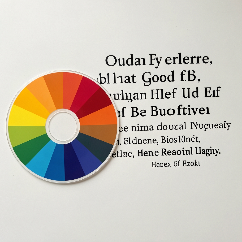 Color wheel placed next to typographic specimens showing how different hues affect the mood and readability of serif and sans-serif typefaces